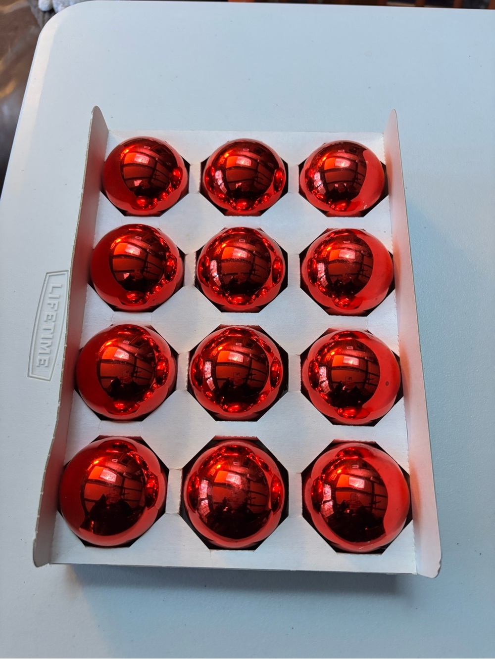 Lot of 12 Vintage Red Rauch Shiny Glass Ball Ornaments Christmas Tree Decor